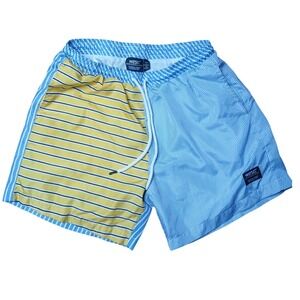 WeSC Swim Trunks Mens Large Blue‎ Yellow Striped Colorblock Board Shorts